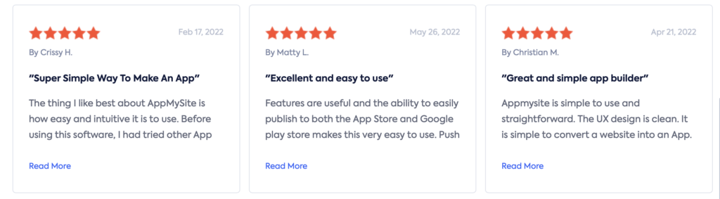 Appmysite Customer reviews